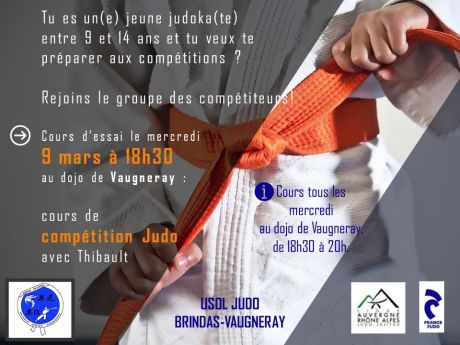 Cours de compétition Judo le 9 mars 18h30 Dojo de Vaugneray